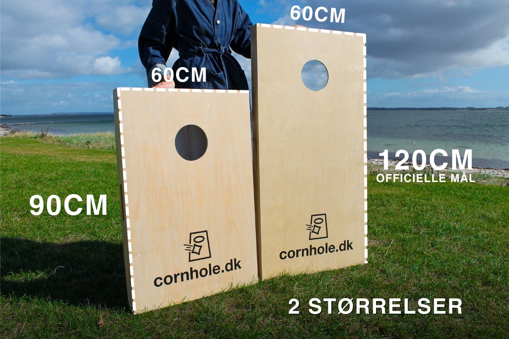 Sammenligning af cornholespil i de officielle mÄl 120x60cm fra cornhole.dk og et cornholspil i mÄlene 90x60 cm ogsÄ fra cornhole.dk