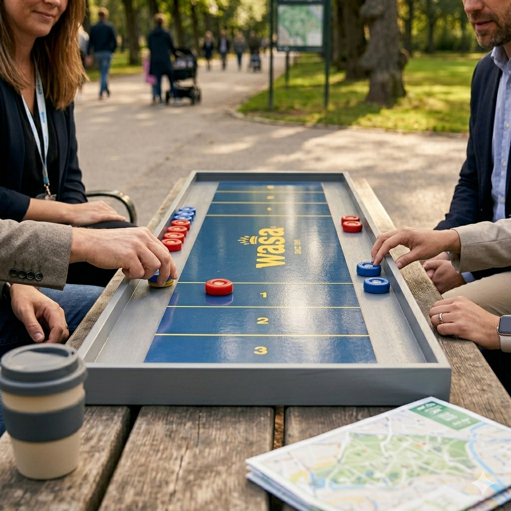 Custom shuffleboard spillet i parken af mÄlgruppen